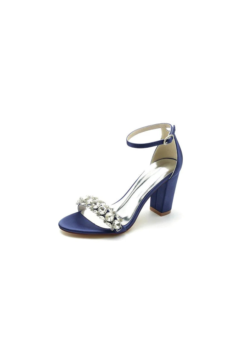 Open Toe Chunky Heels with Rhinestone