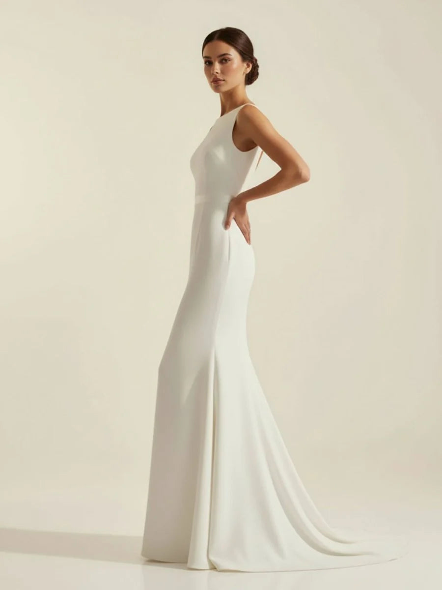 Simple Sleeveless Mermaid Wedding Dress With Sexy Bow