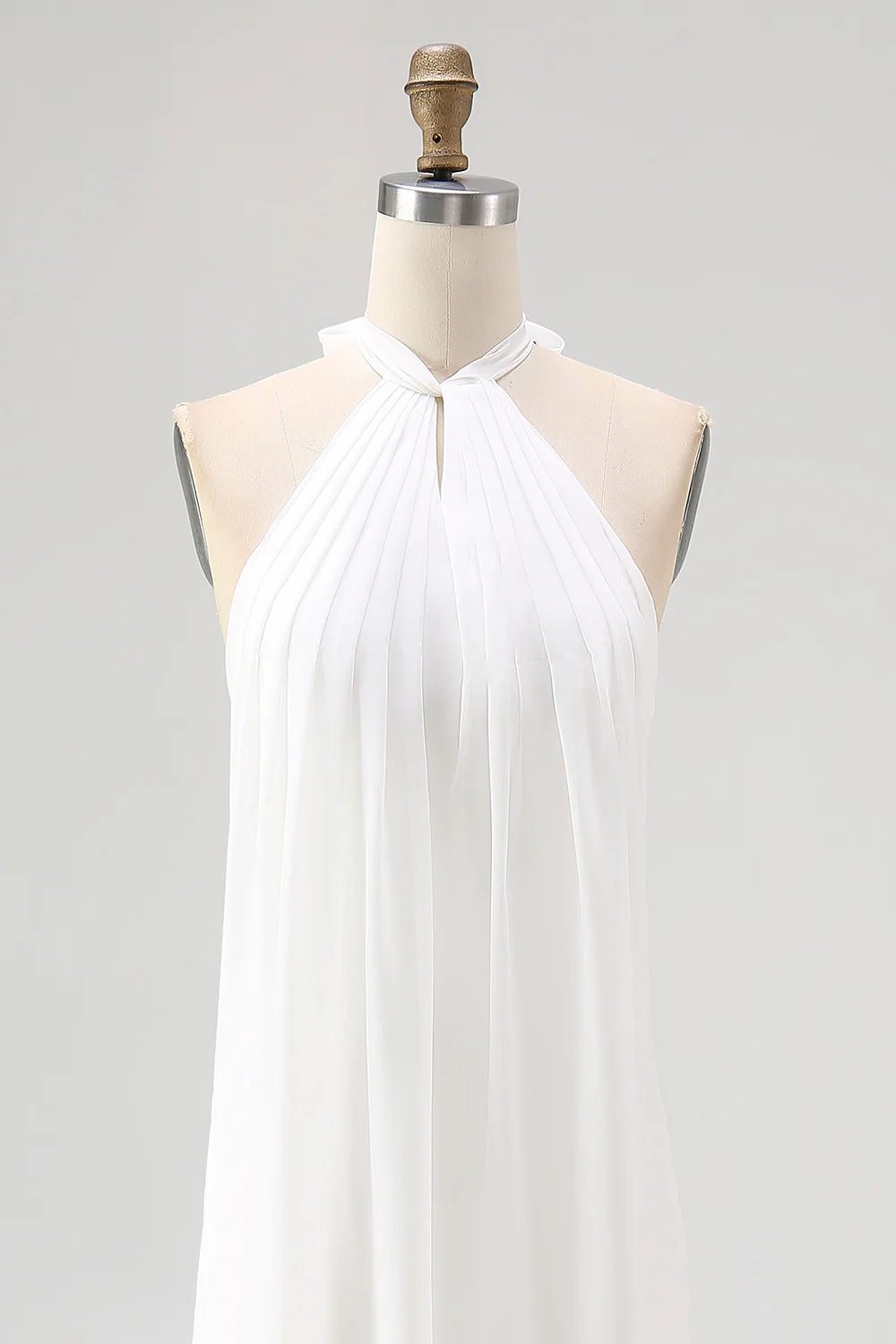 A Line Simple White Halter Long Engagement Dress