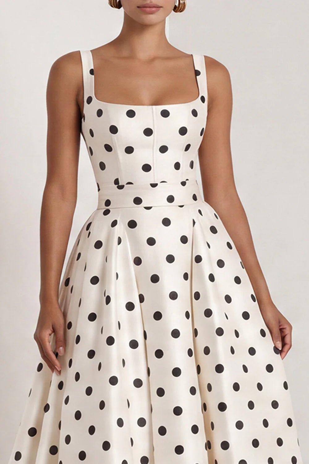 Black A Line Polka Dot Maxi Formal Dress with Bow