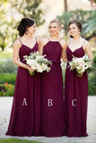 Mix A Line Chiffon Sleeveless Burgundy Straps Long Bridesmaid Dresses