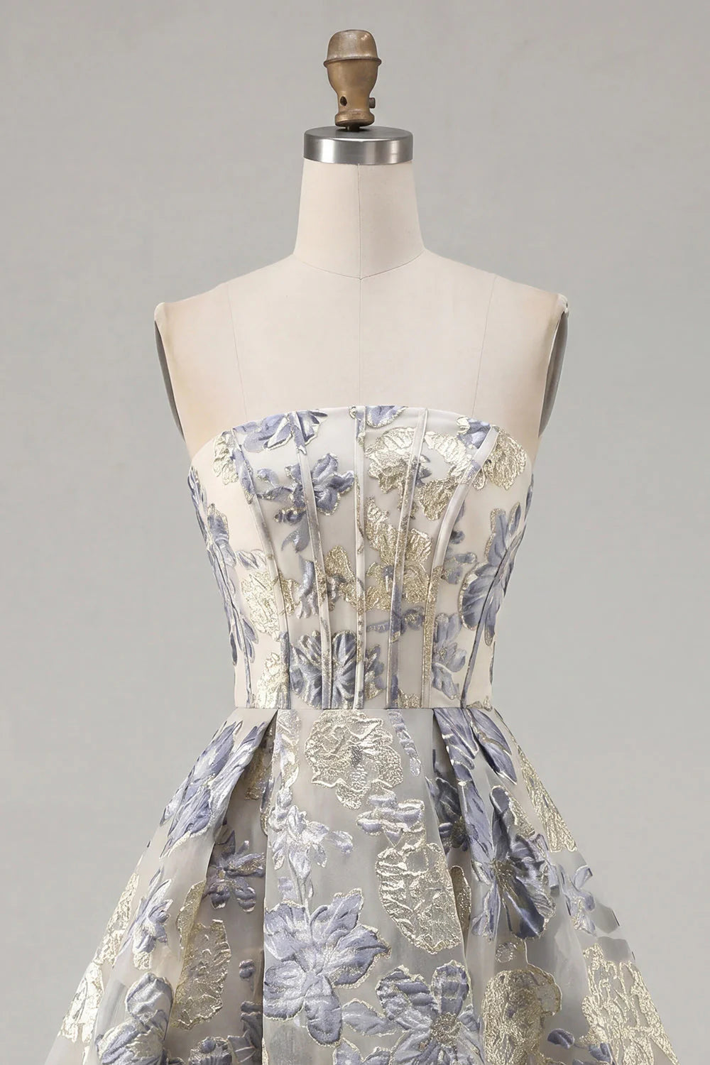Dusty Blue Jacquard A Line Strapless Corset Short Homecoming Dress