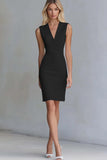 Ivory V Neck Bodycon Short Work Dress