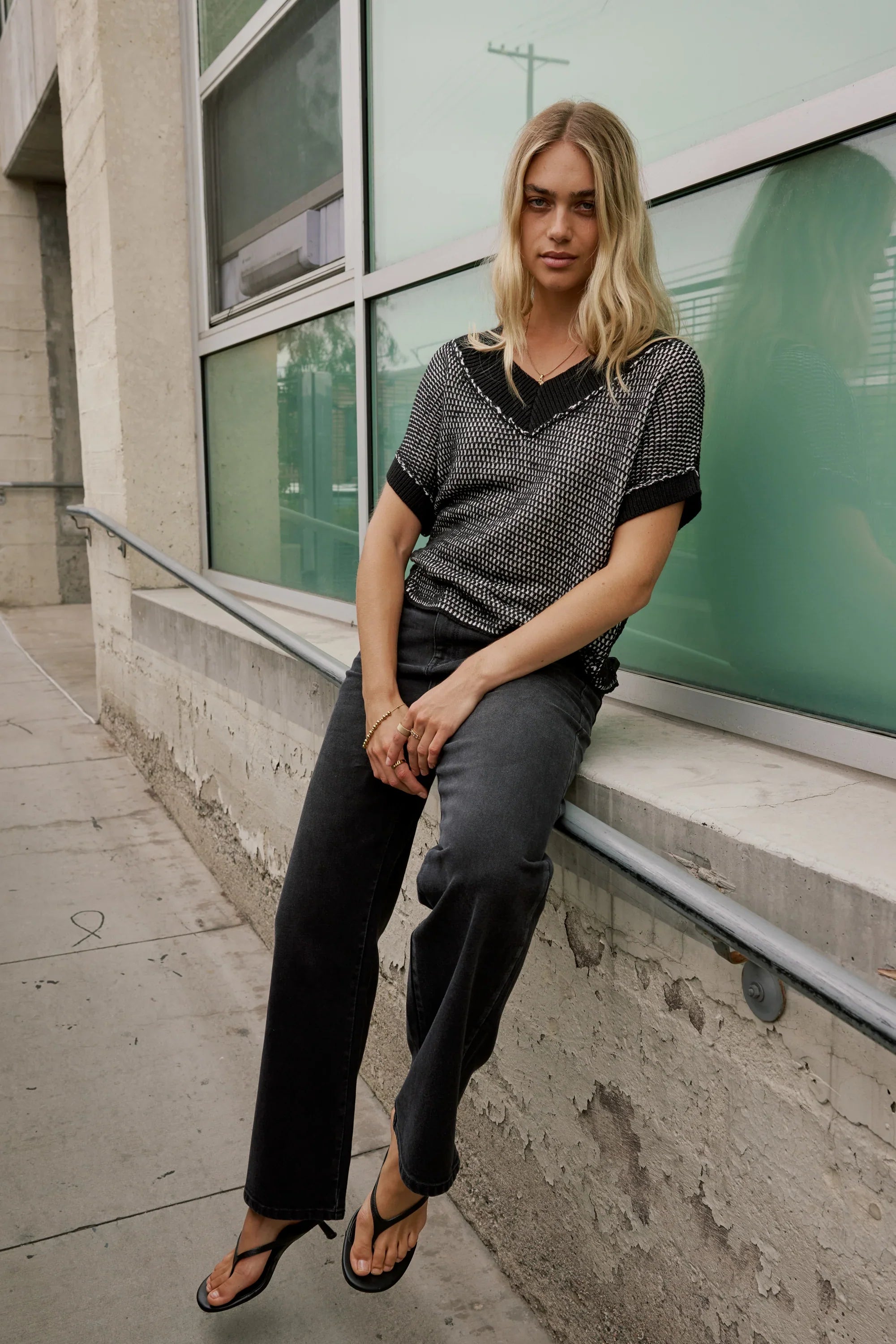 Saige Contrast Sweater in Black FINAL SALE
