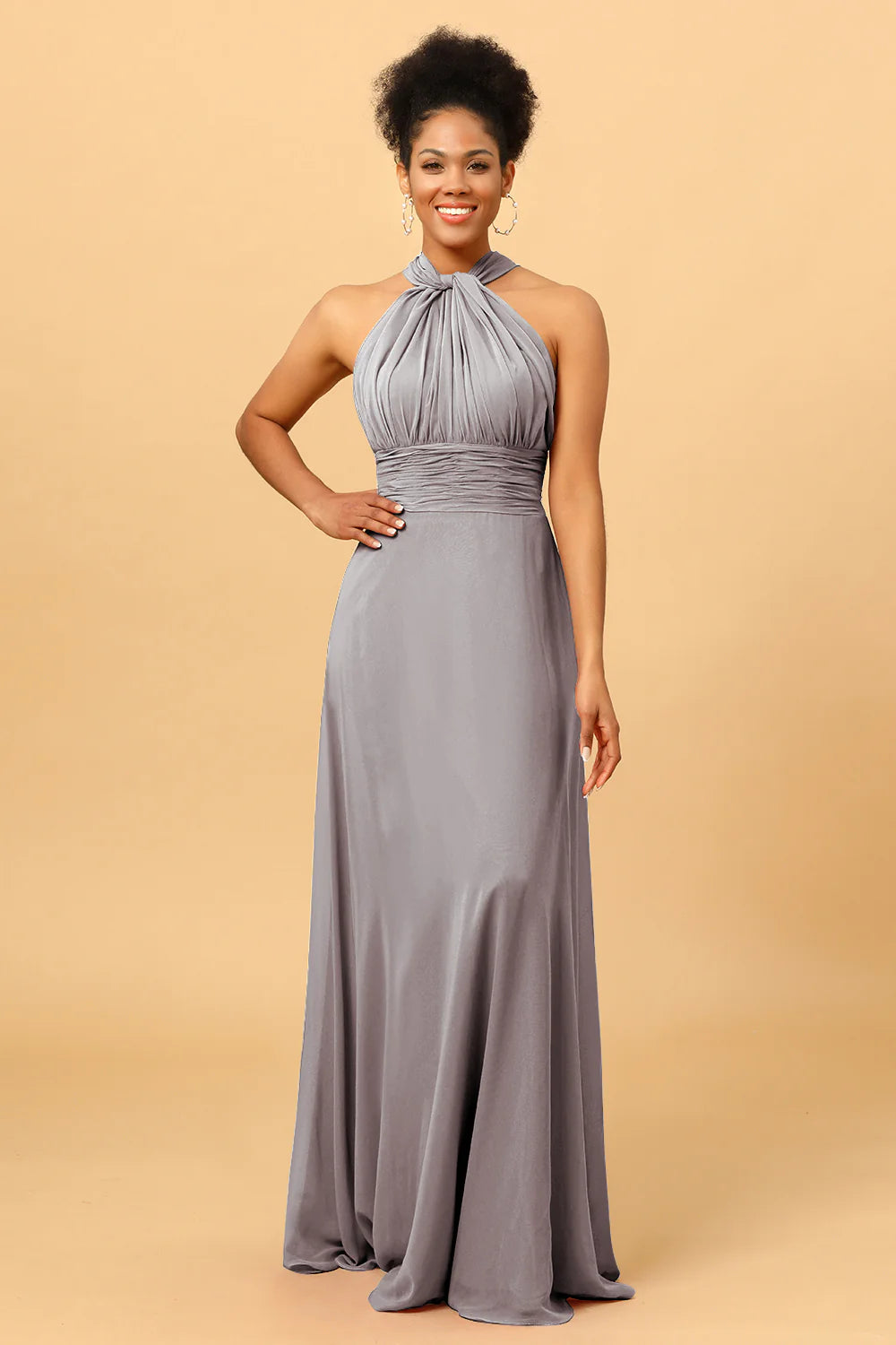 A Line Convertible Long Chiffon Bridesmaid Dress