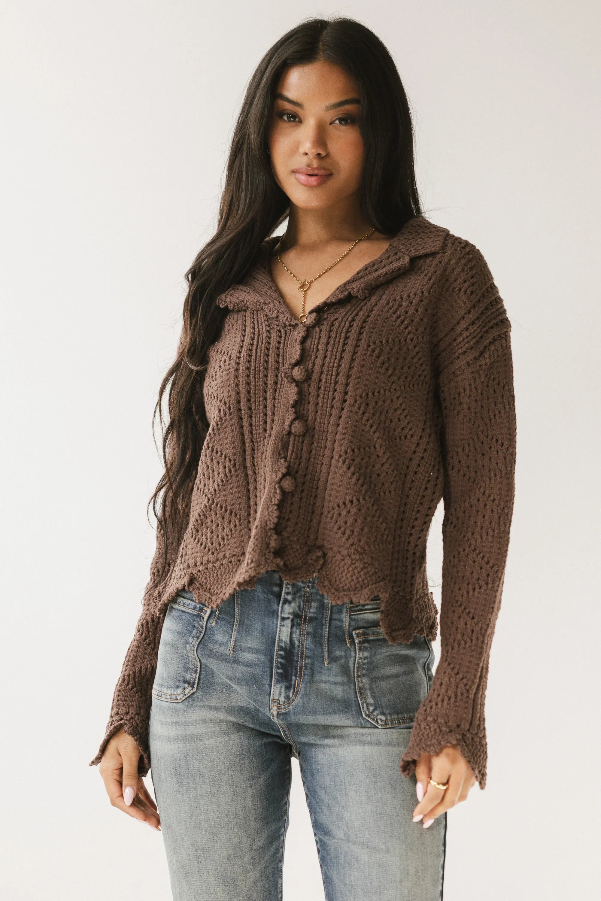 Mary Crochet Cardigan in Brown FINAL SALE