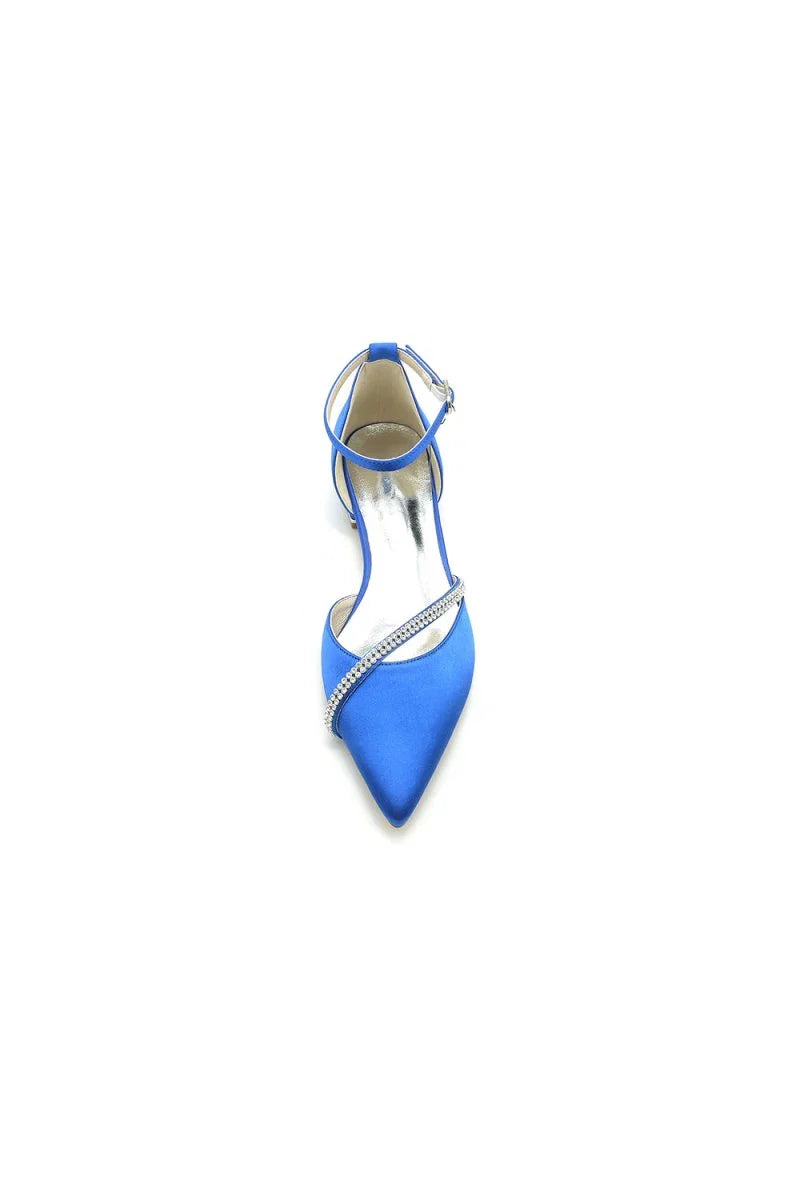 Pointed Toe Beaded Ankle Strap Kitten Heels