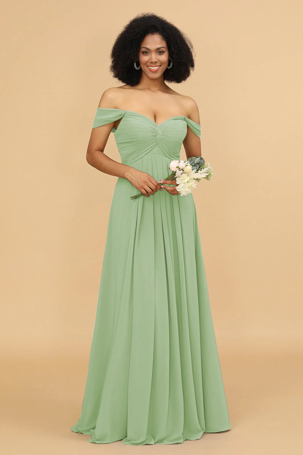 A Line Off the Shoulder Long Chiffon Bridesmaid Dress