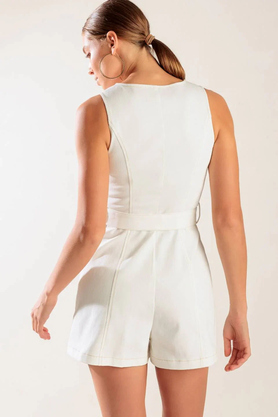 TAKE THE LEAD WHITE SLEEVELESS ROMPER