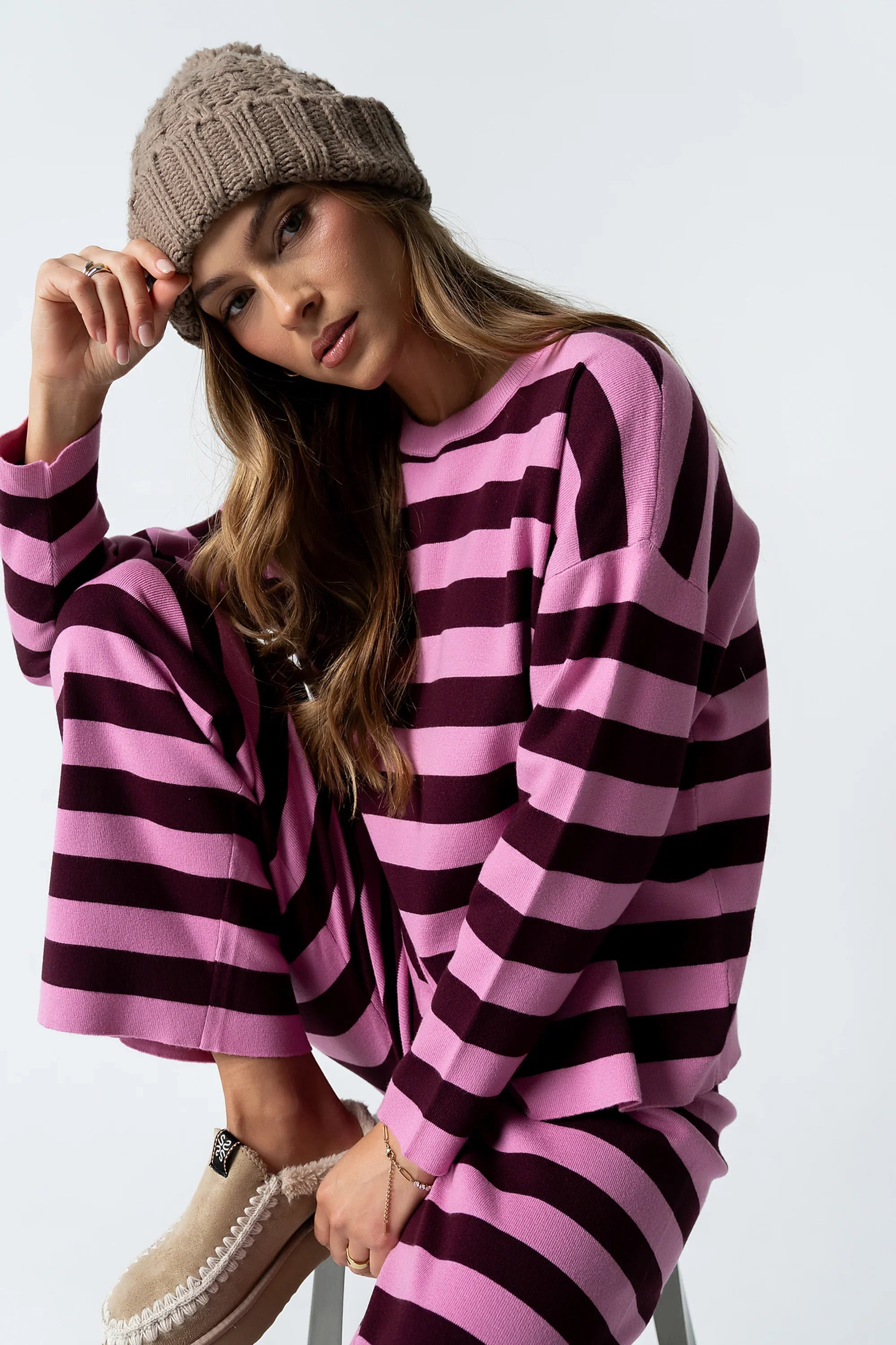Joey Striped Sweater in Berry