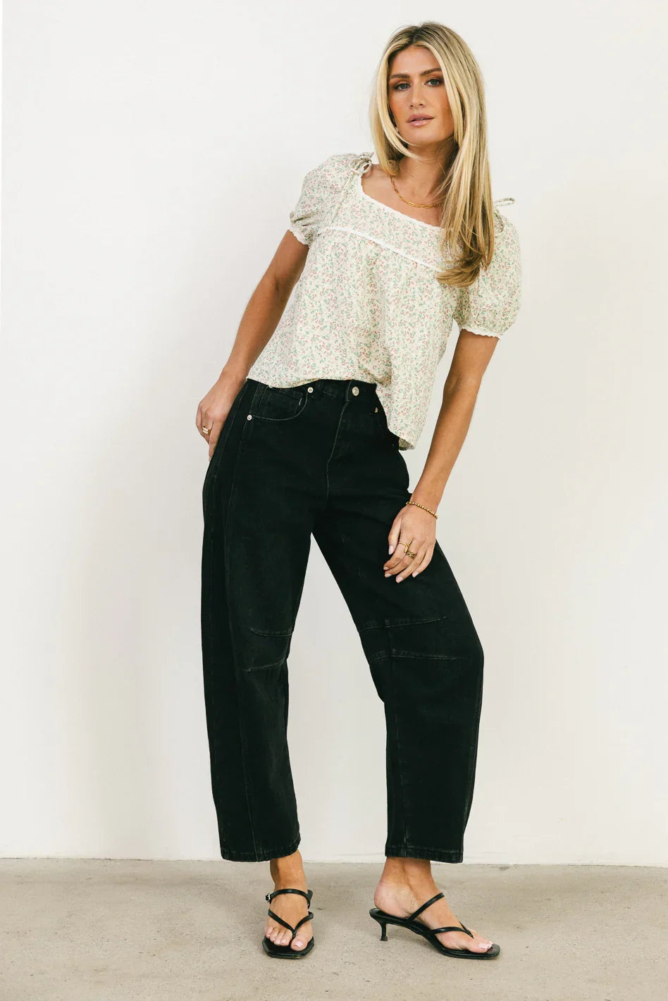 Peony Lace Trim Blouse in Blush FINAL SALE