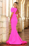 38868 Ava Presley Fitted Long Dress with Puff Sleeves