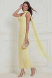 One Shoulder Sheath Daffodil Midi Wedding Guest Dress with 3D Flowers