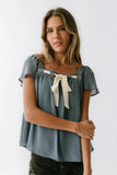 Gianna Lace Trim Blouse in Blue FINAL SALE