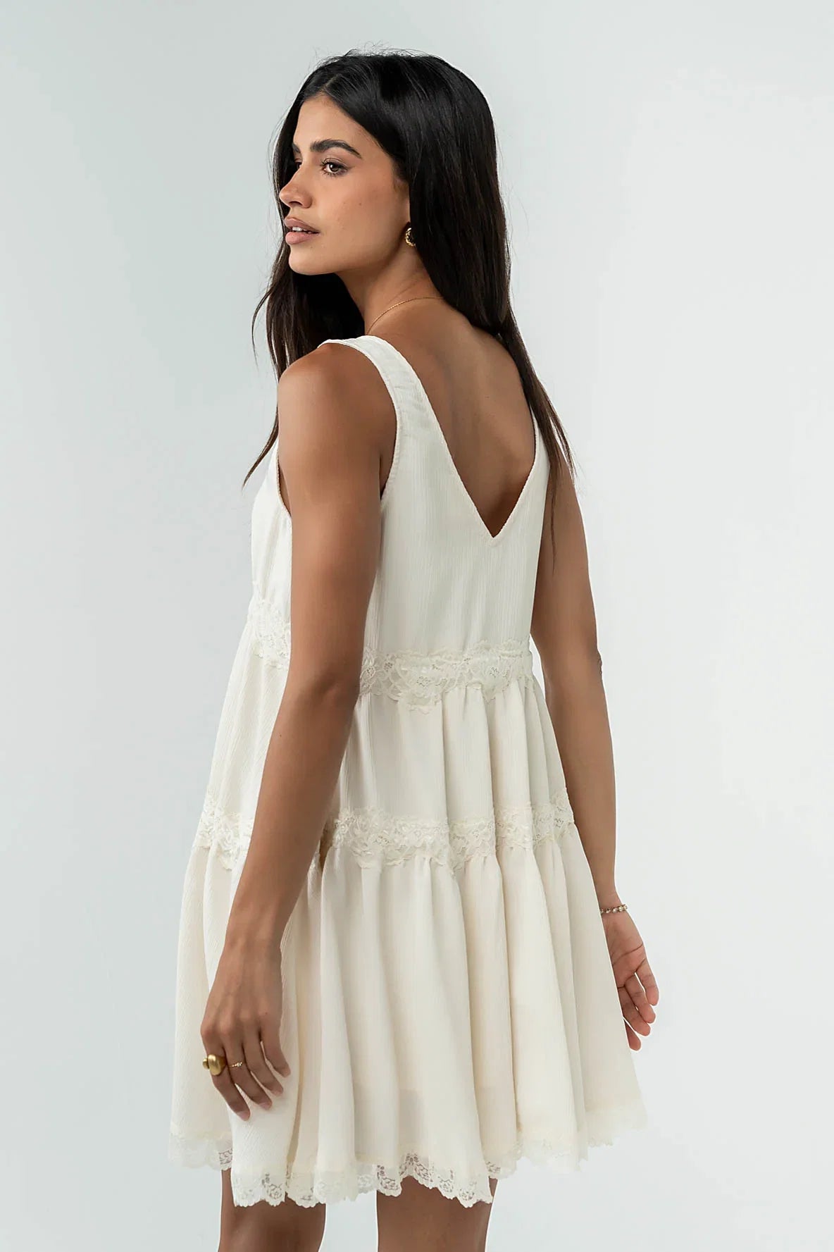 Quinny Lace Trim Mini Dress in Cream