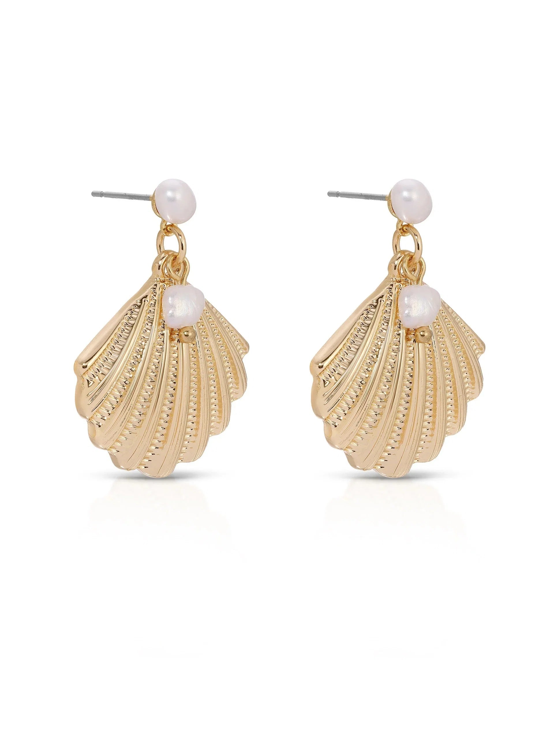 Scallop Shell and Pearl Earrings