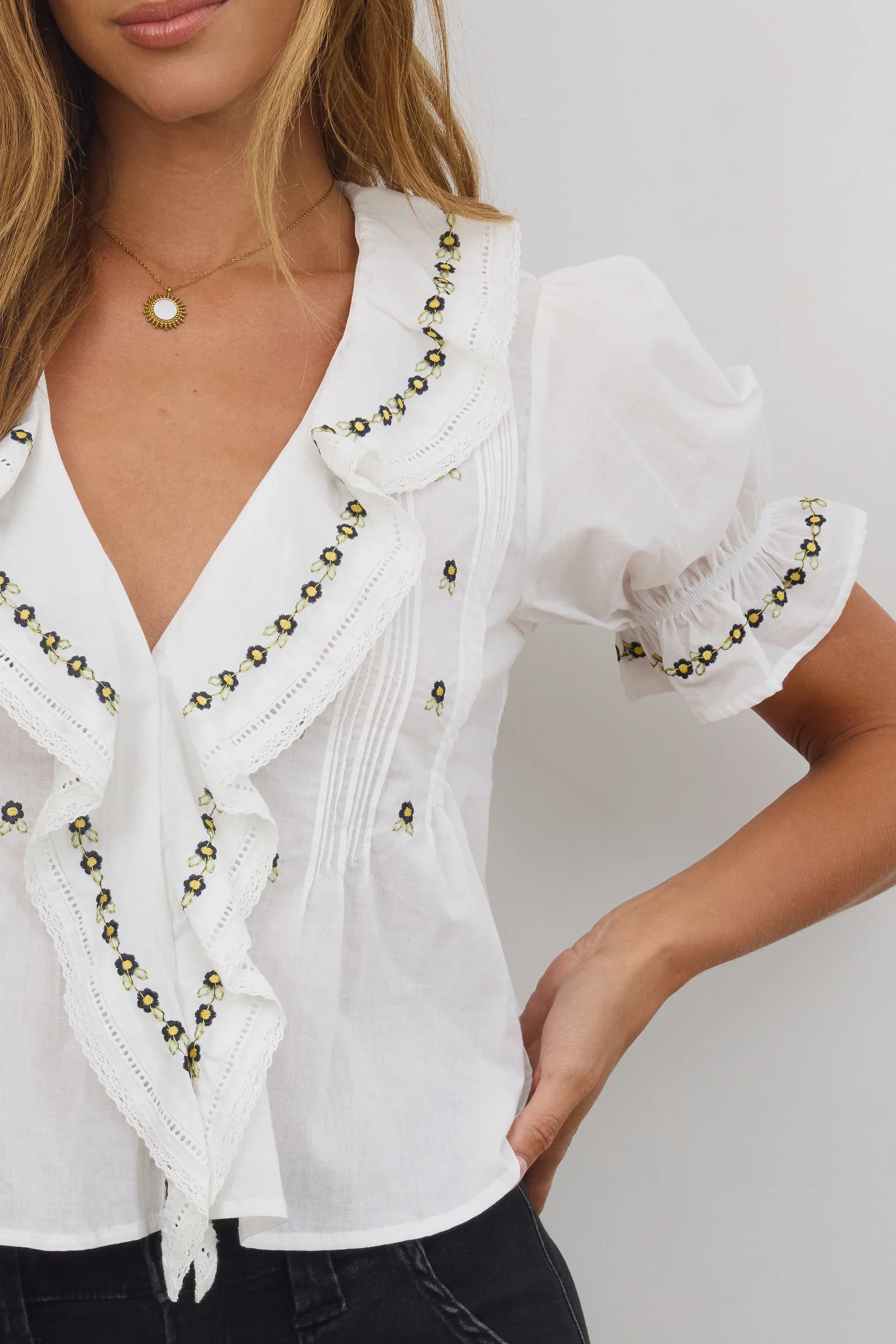 Suzie Embroidered Blouse in Off White FINAL SALE