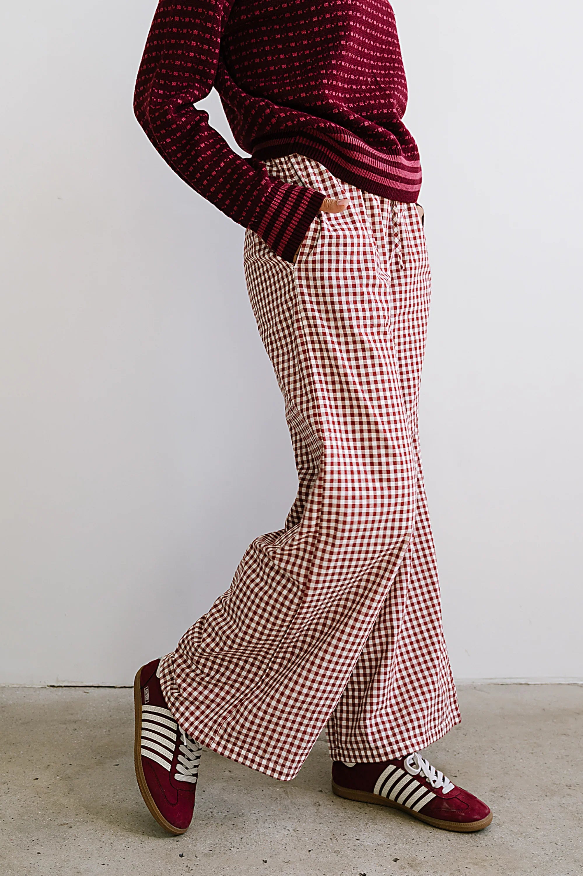 Ada Gingham Wide Leg Pants in Burgundy FINAL SALE
