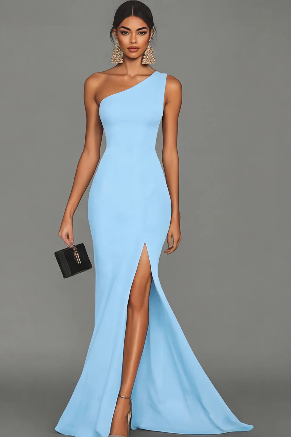 Black Mermaid One Shoulder Long Formal Dress with Slit