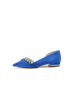 Pointed Toe Slip on Satin Low Heels With Rhinestone