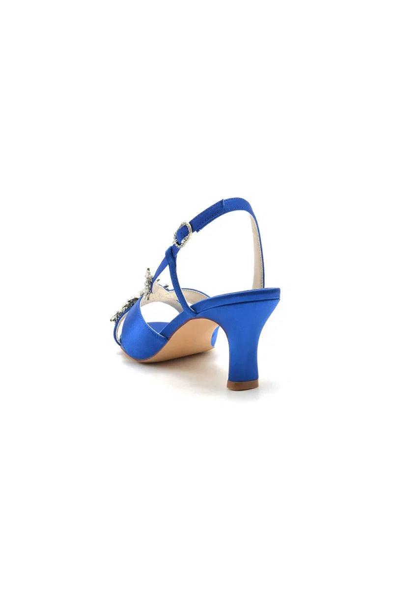 Elegant Royal Blue High Heel Sandals with Gold Ornament