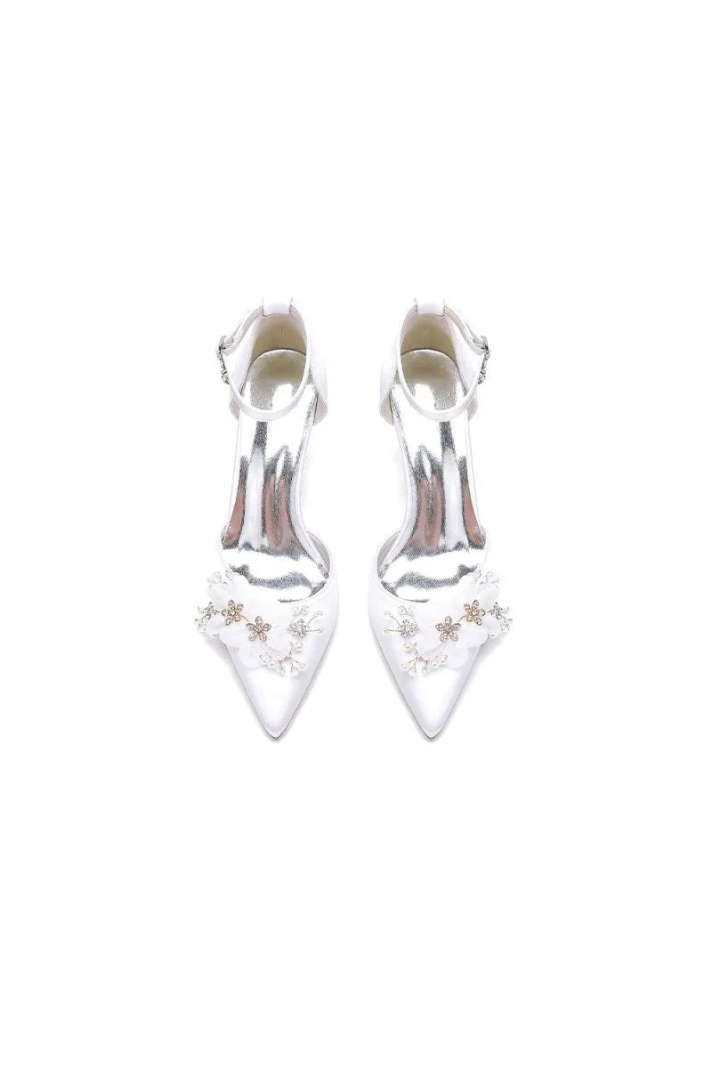 Satin Wedding Shoes Stiletto Heel With Rhinestone Flower