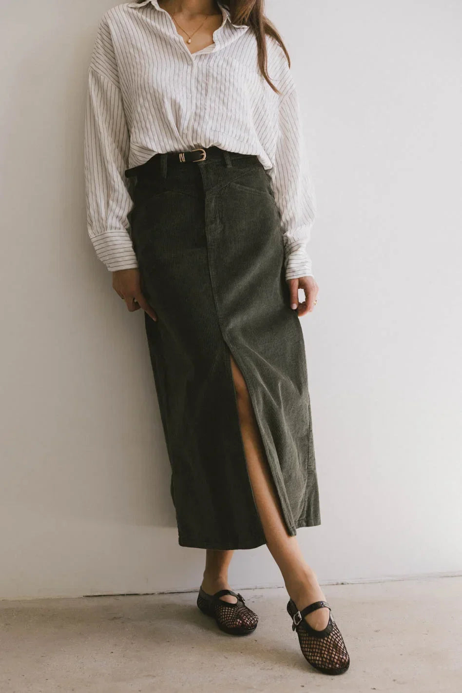 Sambria Corduroy Skirt in Olive FINAL SALE