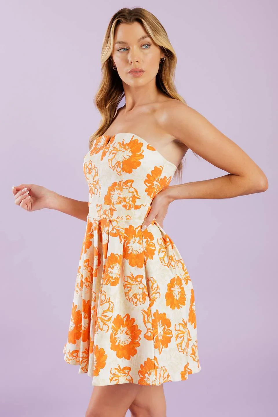 TANGERINE MIMOSAS ORANGE FLORAL MINI DRESS FINAL SALE