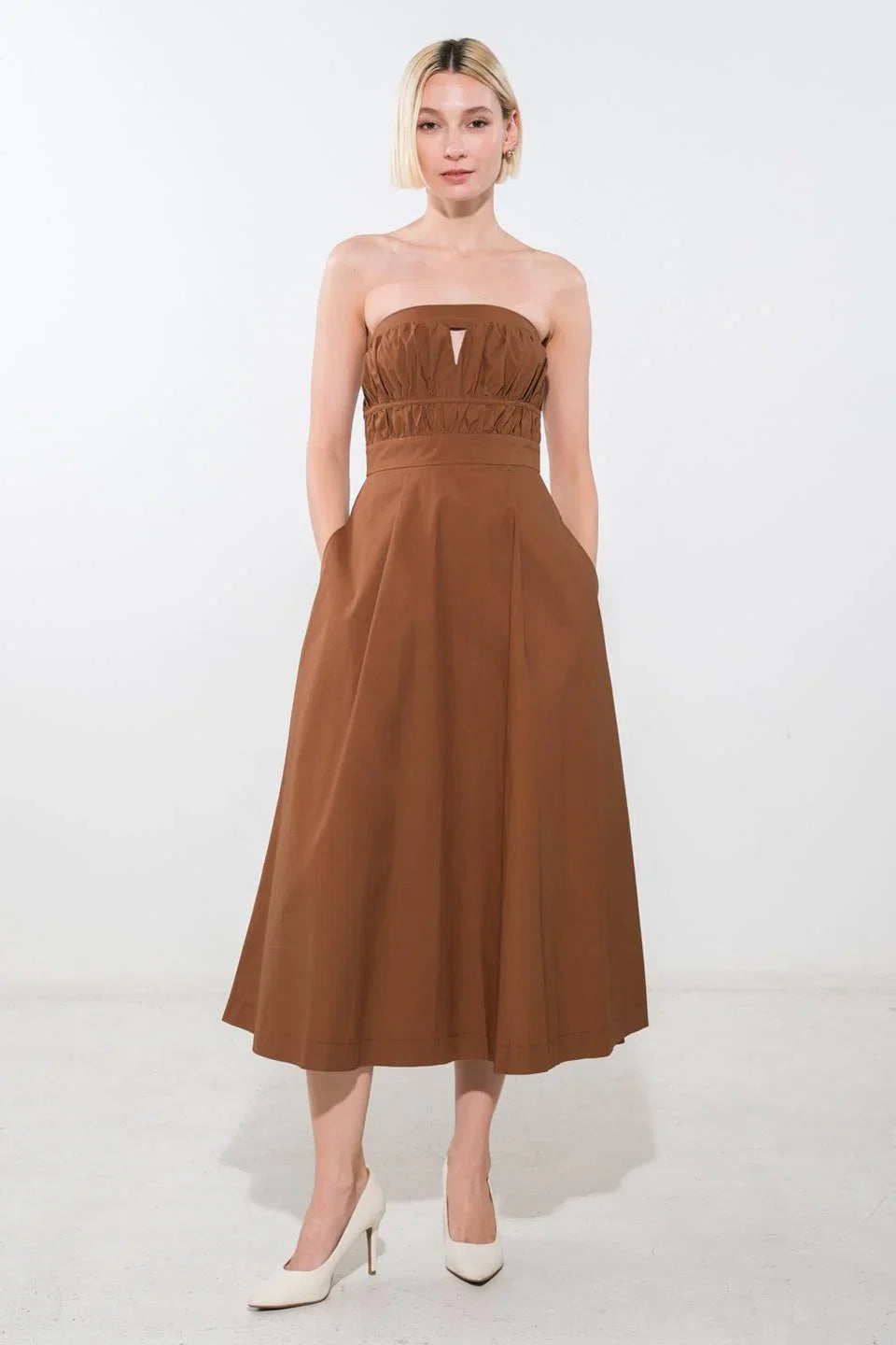 MYSTIC MIDI DRESS STRAPLESS COTTON DRESS