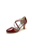 Patent Leather Wedding Chunky Heels with Straps