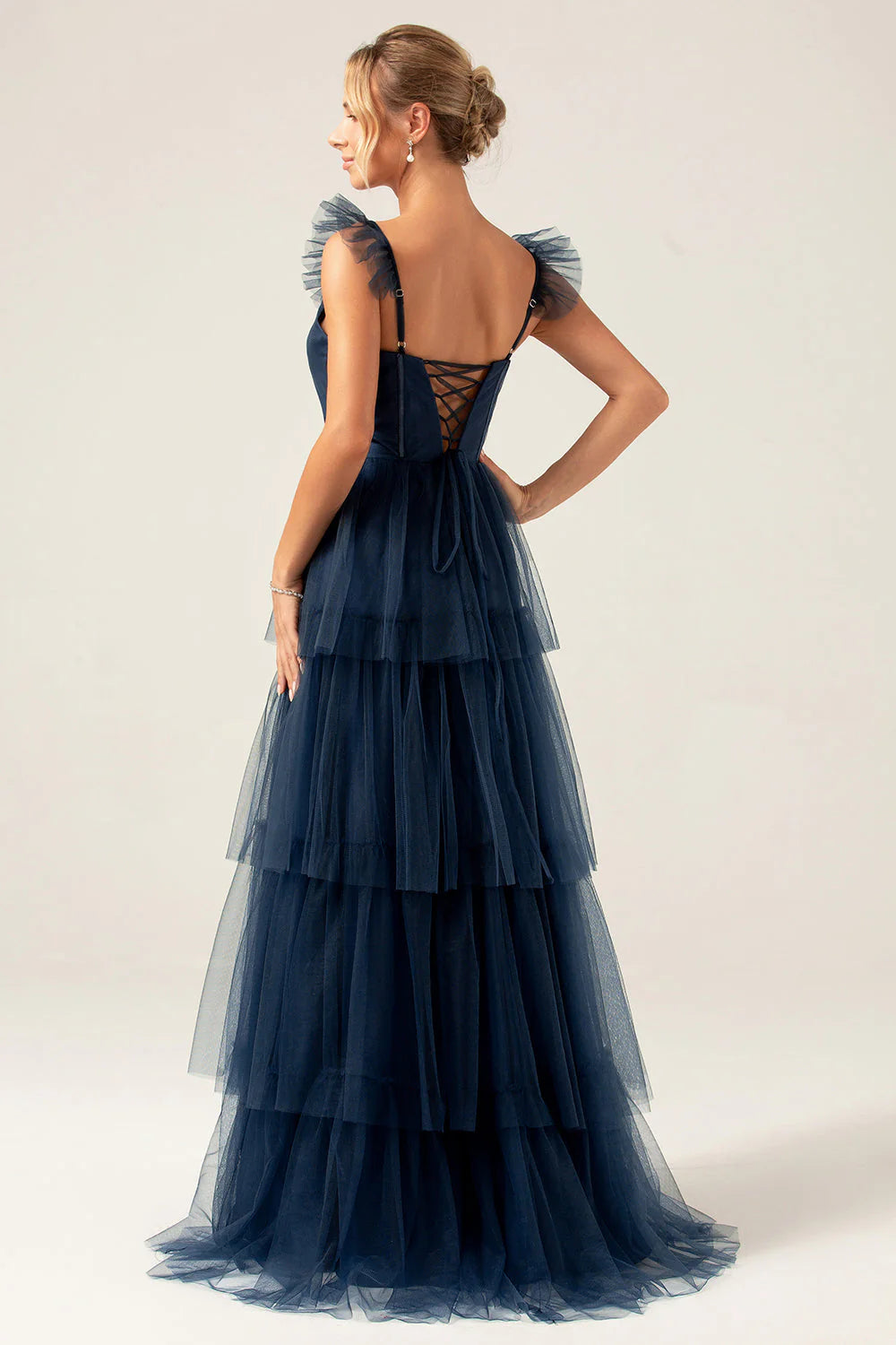 Eucalyptus A Line Spaghetti Straps Floor Length Tulle Bridesmaid Dress