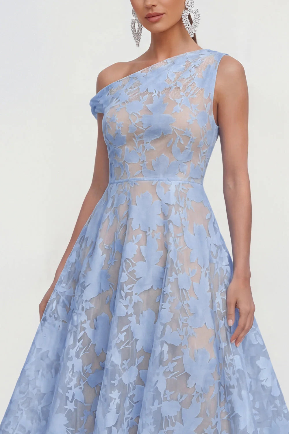 Floral Yellow Asymmetrical Neck A Line Wedding Guest Dress