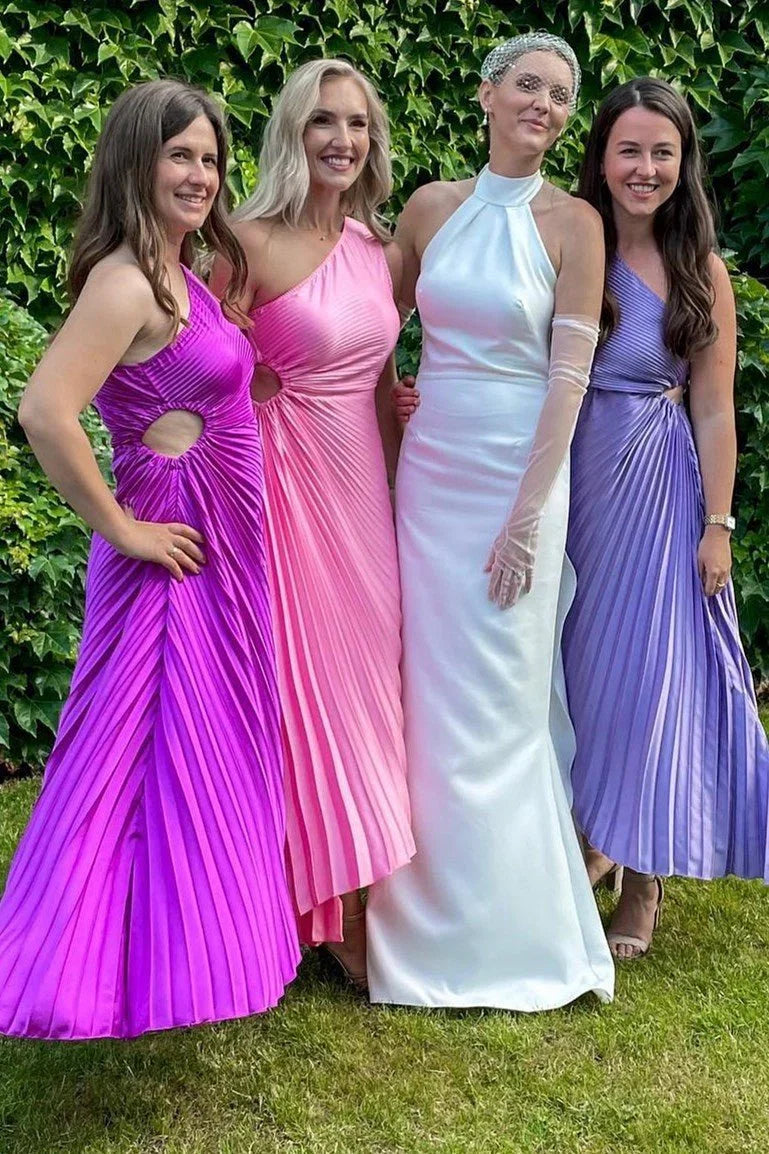 One Shoulder Cutout High Low Bridesmaid Dress