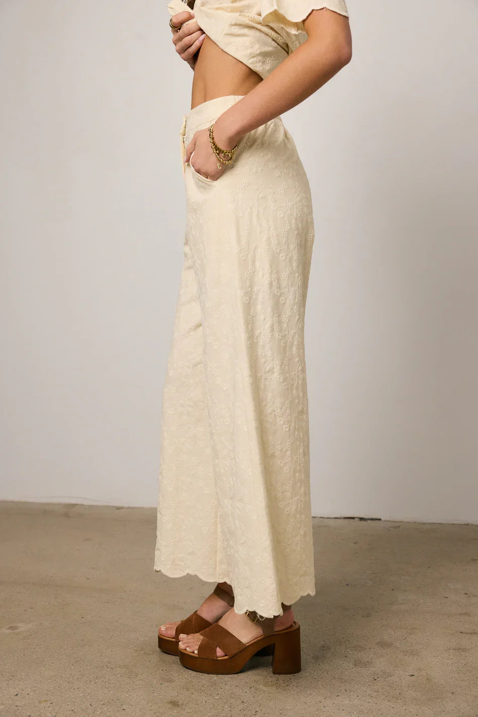 Perrie Floral Wide Leg Pants in Cream FINAL SALE
