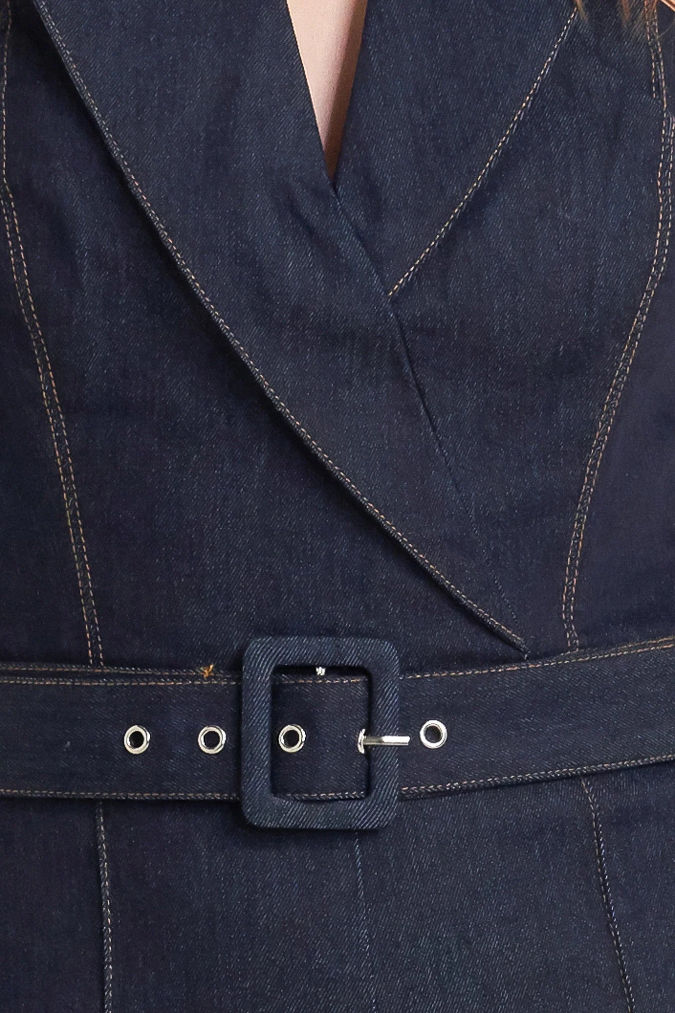 LE BONHEUR V CUT VOW DENIM JUMPSUIT FINAL SALE