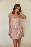 Mae Strapless Jacquard Corset Babydoll Mini Dress