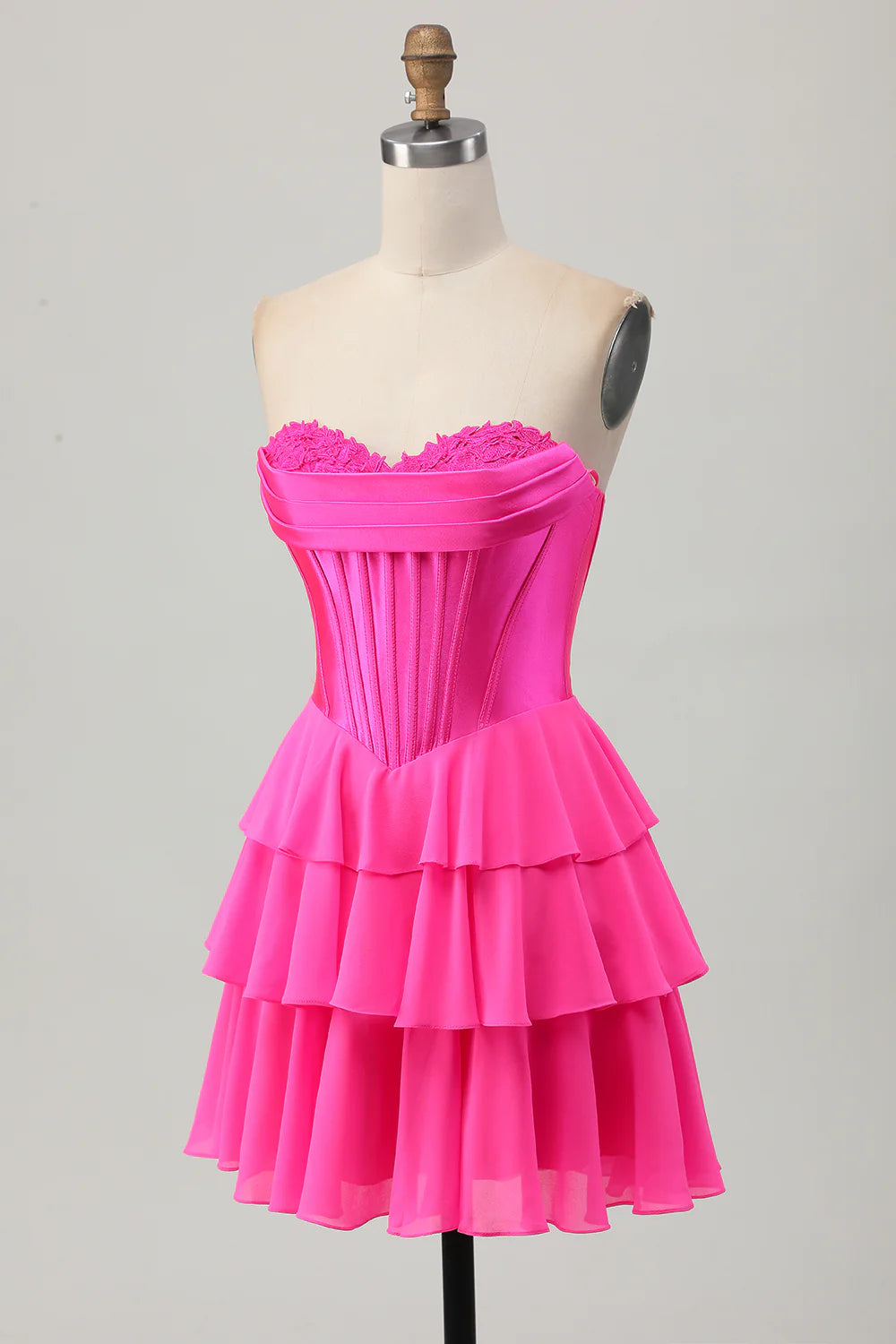 Yellow A line Sweetheart Corset Tiered Short Homecoming Dress