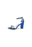 Open Toe Chunky Heels with Rhinestone