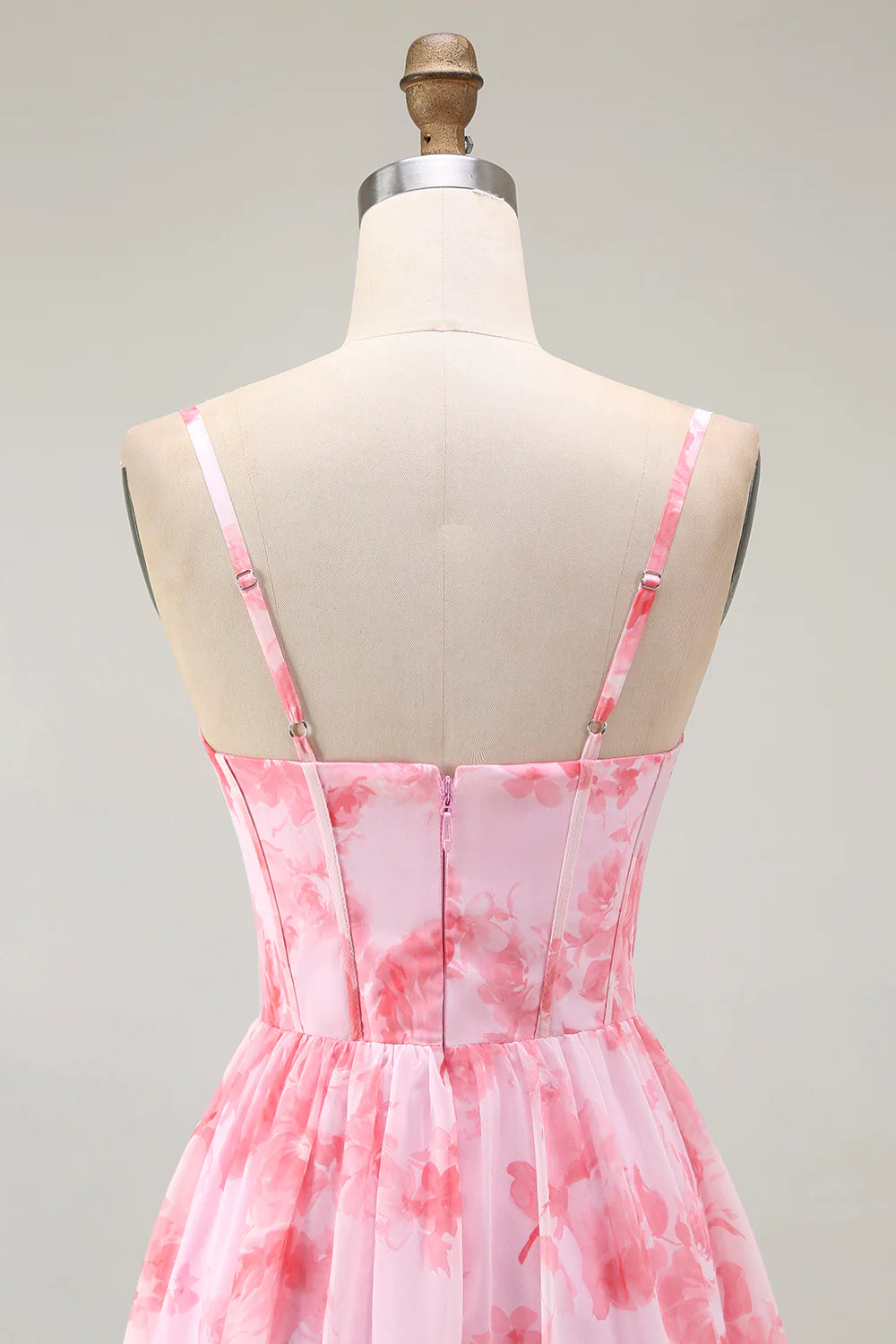 Pink Flower A Line Spaghetti Straps Corset Long Bridesmaid Dress with Ruffles