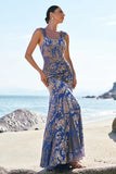 Mermaid Off The Shoulder Ruched Burnout Velvet Grey Blue Maxi Bridesmaid Dress
