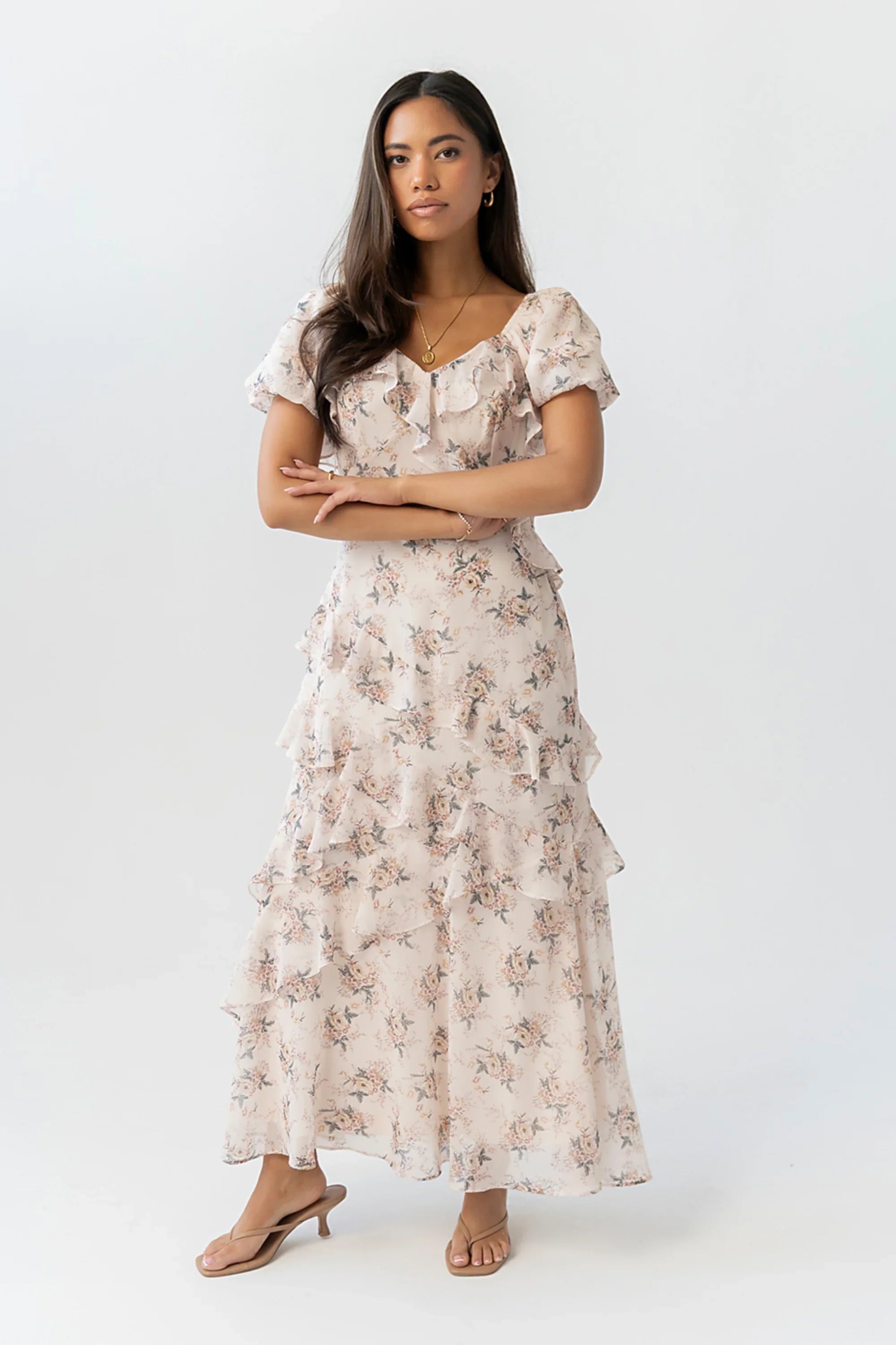 Oakley Ruffle Floral Maxi Dress