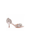 Peep Toe Satin Rhinestone Slip On High Heels