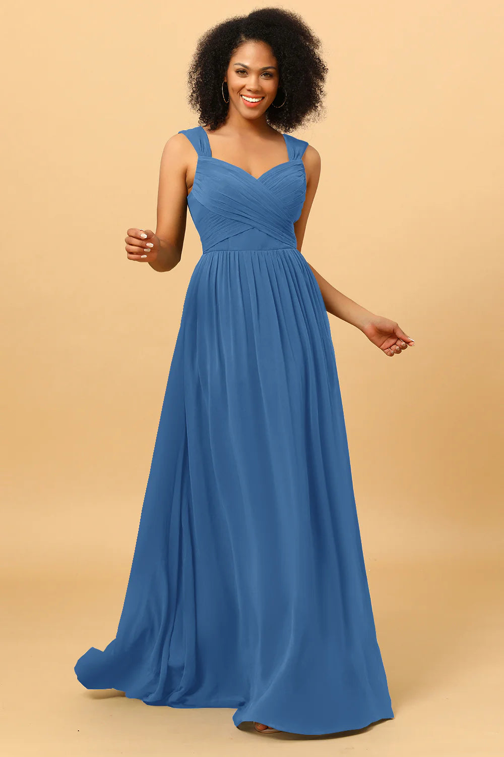 A Line Sweetheart Chiffon Floor Length Bridesmaid Dress with Heart Shaped Open Back