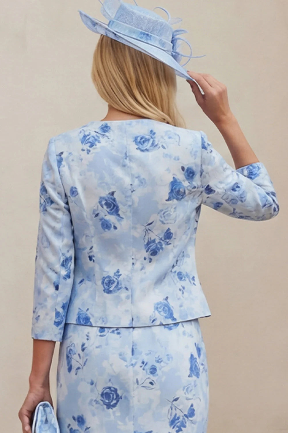 Light Blue 2 Piece Floral Mother of the Bride Dress with Jacket
