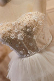 White Tulle 3D Floral Lace A Line Tiered Homecoming Dress