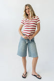 Tess Striped Collared Top in Red