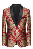 Mens Red Shawl Lapel One Button Jacquard Prom Blazer