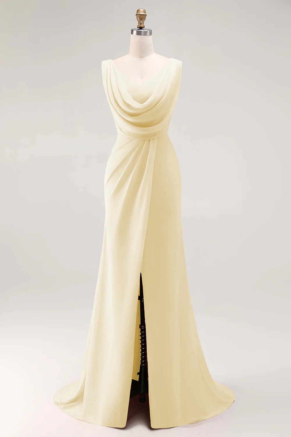 Blush Pink Sheath Lace Up Back Ruched Long Bridesmaid Dress with Slit