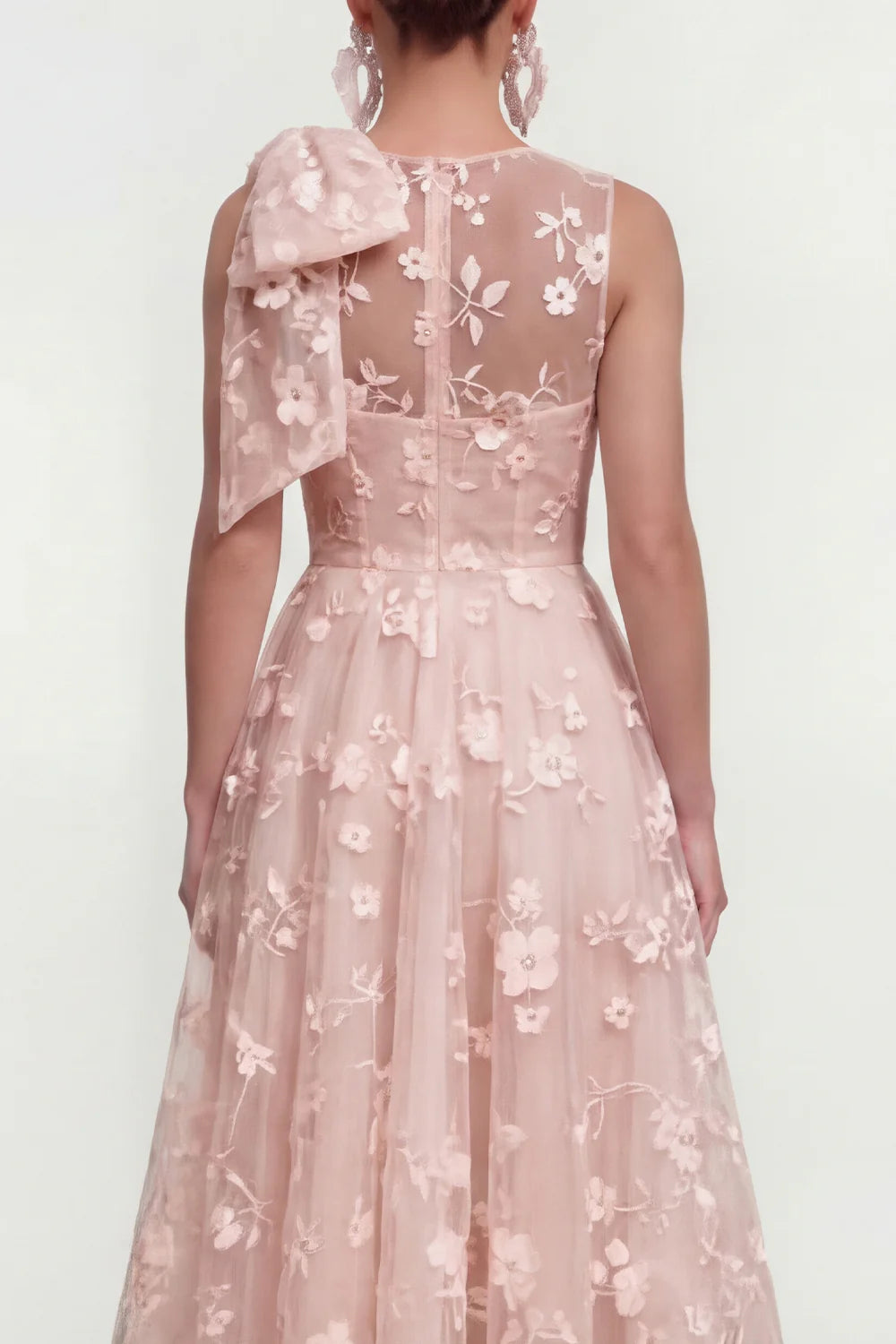 Floral Apricot A Line Bowed Midi Wedding Guest Dress