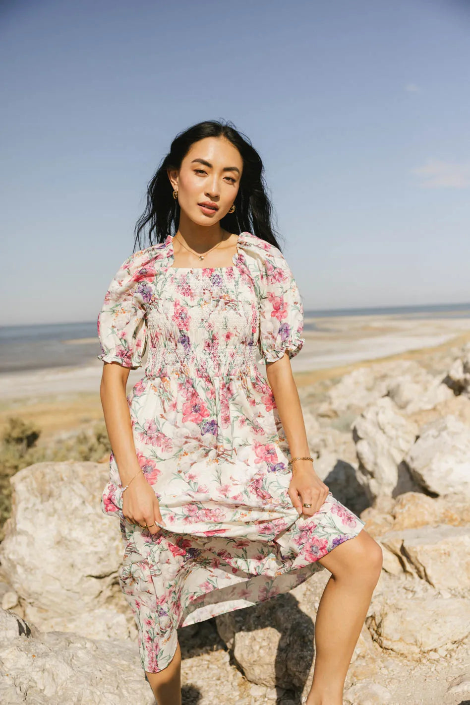 Luciana Floral Smocked Midi Dress FINAL SALE